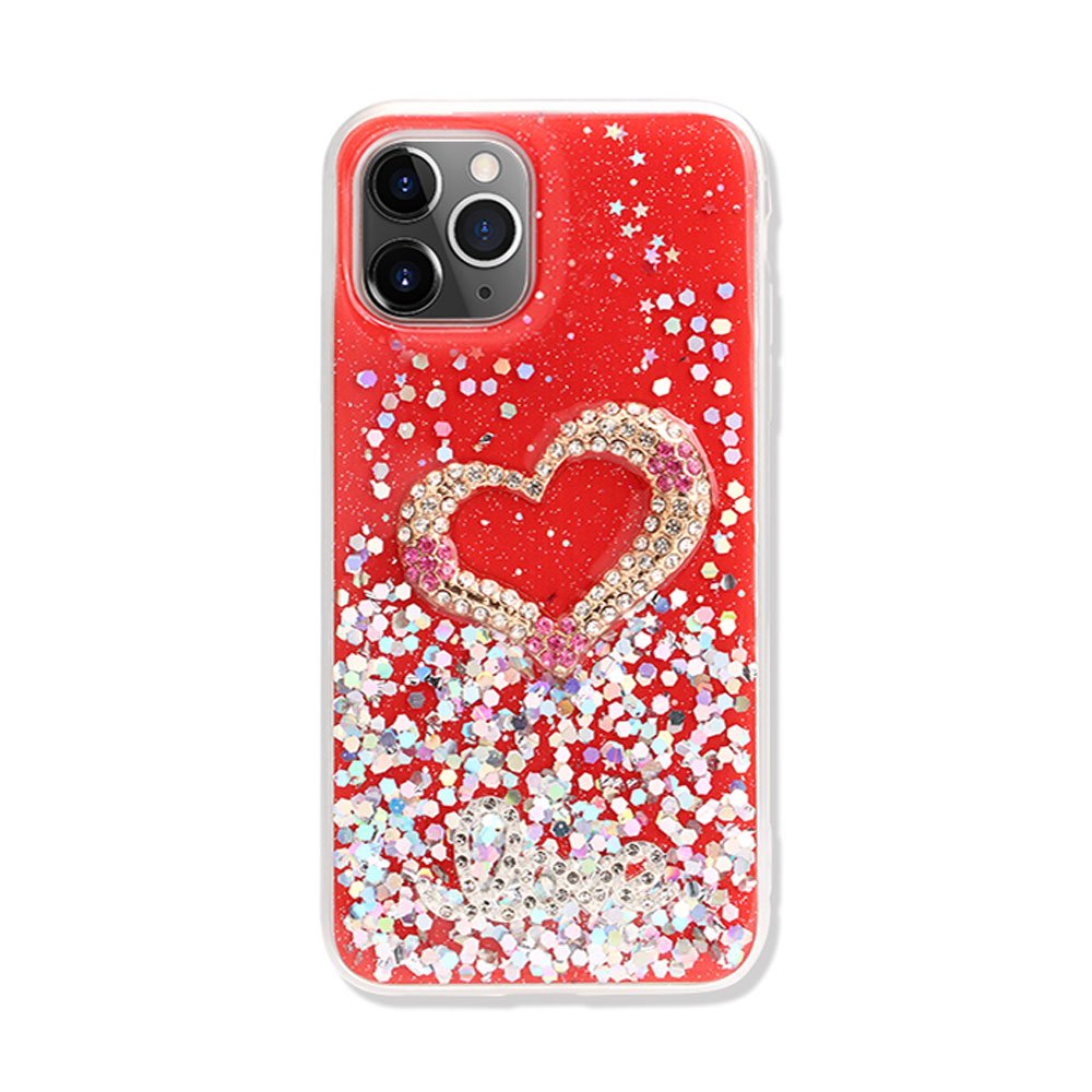 Wholesale Love Heart Crystal Shiny Glitter Sparkling Jewel Case Cover For Iphone 11 Pro Max 6 5 Red