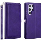 Wholesale Premium PU Leather Folio Wallet Front Cover Case with Card Holder Slots and Wrist Strap for Samsung Galaxy S23 Ultra 5G (Purple)