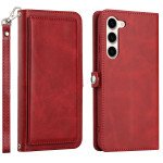 Wholesale Premium PU Leather Folio Wallet Front Cover Case with Card Holder Slots and Wrist Strap for Samsung Galaxy S23 5G (Red)