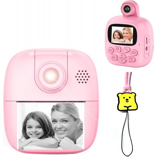 Wholesale Instant Print Photos 1080P HD 2.0 Inch Screen Digital Video Camera for Kids with Built-In Games A19 for Children Kid Party Outdoor and Indoor Play (Pink)