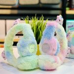 Wholesale Cute Cartoon Ear Fluffy Plush Girly Bluetooth Wireless Headphone Headset with Built in Mic BK696 for Universal Cell Phone And Bluetooth Device (Rainbow Blue)