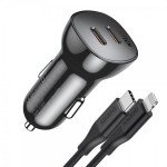 Wholesale MFI iOS iPhone Lighting 2in1 Choetech Car Charger 36W PD QC Adapter with MFI USB-C to Lighting Cable for iPhone Device (Black)