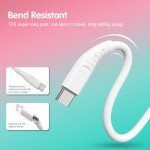 Wholesale Type C / USB-C 2.4A Heavy Duty Strong Soft Flexible Tangled Free Silicone OD 5.0mm Charge and Sync USB Cable 3FT for Universal Cell Phone, Device and More (White)