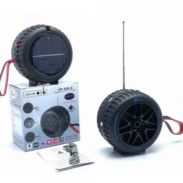 Wholesale Car Wheel Design Solar-Powered and Portable Bluetooth Wireless Speaker FP509 for Universal Cell Phone And Bluetooth Device (Black)