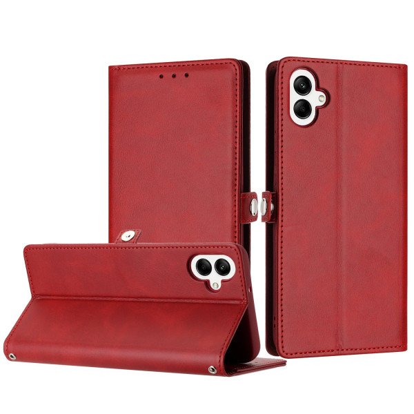 Wholesale Premium PU Leather Folio Wallet Front Cover Case with Card Holder Slots and Wrist Strap for Samsung Galaxy A05 (Red)