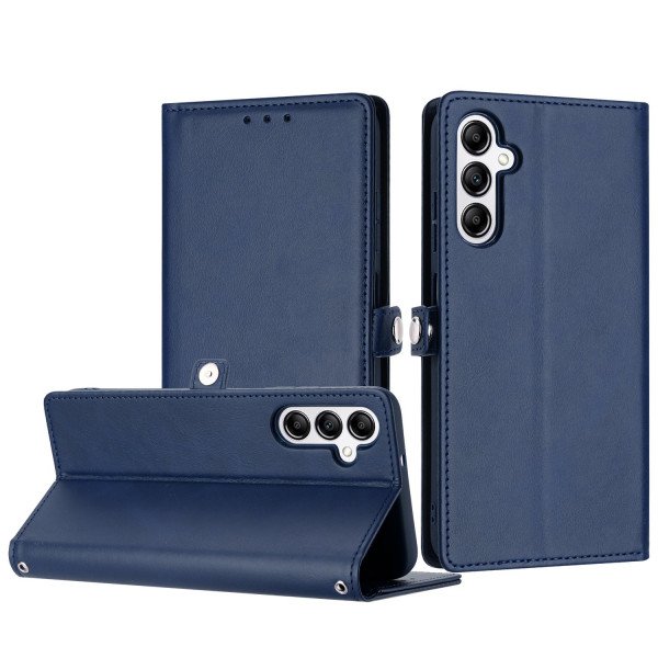 Wholesale Premium PU Leather Folio Wallet Front Cover Case with Card Holder Slots and Wrist Strap for Samsung Galaxy A05s (Navy Blue)