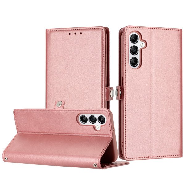 Wholesale Premium PU Leather Folio Wallet Front Cover Case with Card Holder Slots and Wrist Strap for Samsung Galaxy A05s (Rose Gold)