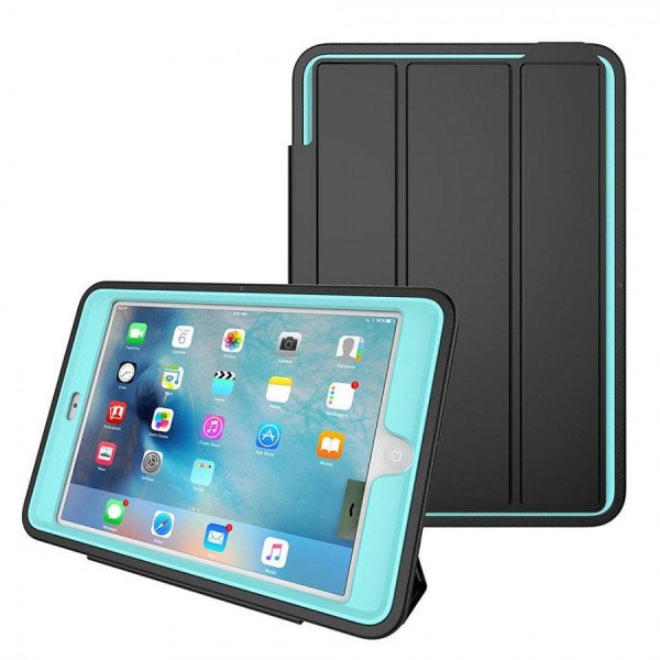 Wholesale Strong Armor Heavy Duty Protection Hybrid Kickstand Case with Smart Cover for iPad Mini 4, iPad Mini 5 (Turquoise)