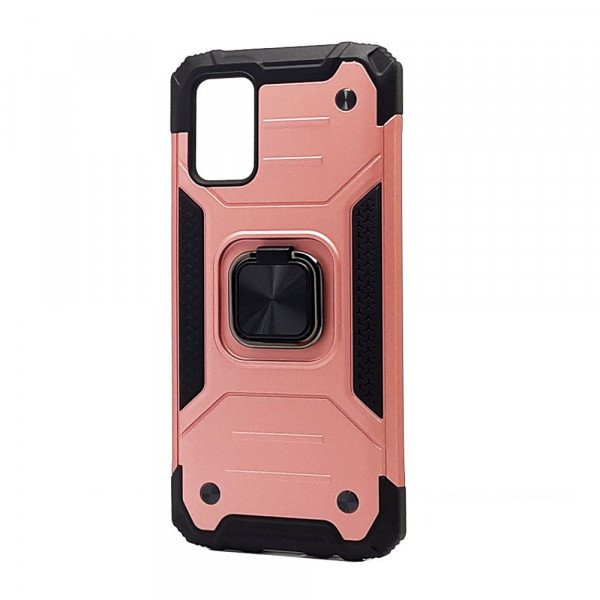 Wholesale Armor Hybrid Double Layer Rotating Square Ring Holder Kickstand Magnetic Car Mount Plate Armor Case for Samsung Galaxy A72 5G (Rose Gold)