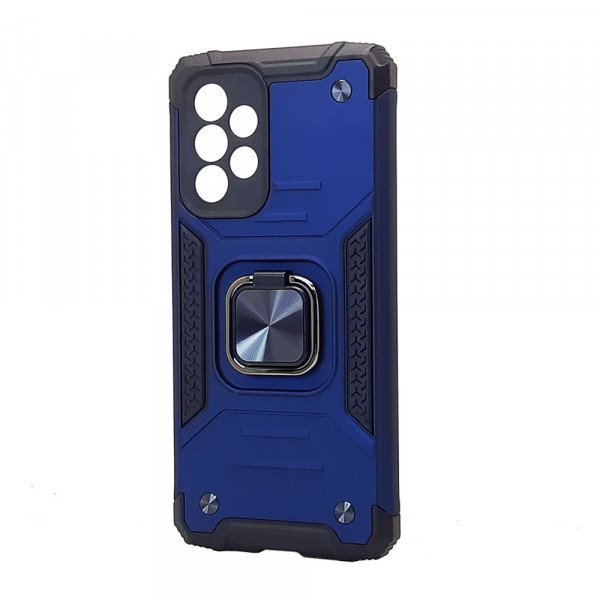 Wholesale Armor Hybrid Double Layer Rotating Square Ring Holder Kickstand Magnetic Car Mount Plate Armor Case for Samsung Galaxy A33 5G (Navy Blue)