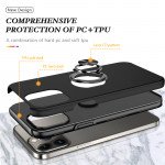 Wholesale Glossy Dual Layer Armor Hybrid Stand Metal Plate Flat Ring Case for iPhone 14 Plus [6.7] (Black)