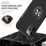 Wholesale Glossy Dual Layer Armor Hybrid Stand Metal Plate Flat Ring Case for iPhone 14 Plus [6.7] (Black)