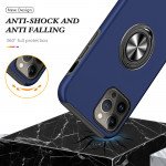 Wholesale Glossy Dual Layer Armor Hybrid Stand Metal Plate Flat Ring Case for iPhone 14 Plus [6.7] (Navy Blue)