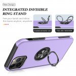 Wholesale Glossy Dual Layer Armor Hybrid Stand Metal Plate Flat Ring Case for iPhone 14 [6.1] (Purple)