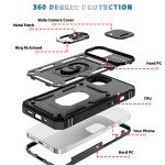 Wholesale Heavy Duty Tech Armor Ring Stand Lens Cover Grip Case with Metal Plate for iPhone 14 [6.1] (Black)