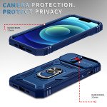 Wholesale Heavy Duty Tech Armor Ring Stand Lens Cover Grip Case with Metal Plate for iPhone 14 [6.1] (Navy Blue)
