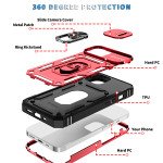 Wholesale Heavy Duty Tech Armor Ring Stand Lens Cover Grip Case with Metal Plate for iPhone 14 [6.1] (Red)