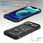 Wholesale Heavy Duty Tech Armor Ring Stand Lens Cover Grip Case with Metal Plate for iPhone 14 Plus [6.7] (Black)