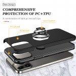 Wholesale Glossy Dual Layer Armor Hybrid Stand Metal Plate Flat Ring Case for iPhone 14 Pro [6.1] (Black)