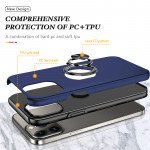 Wholesale Glossy Dual Layer Armor Hybrid Stand Metal Plate Flat Ring Case for iPhone 14 Pro [6.1] (Navy Blue)