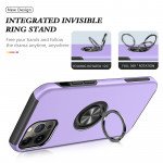 Wholesale Glossy Dual Layer Armor Hybrid Stand Metal Plate Flat Ring Case for iPhone 14 Pro [6.1] (Purple)