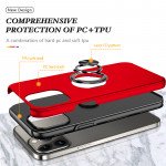 Wholesale Glossy Dual Layer Armor Hybrid Stand Metal Plate Flat Ring Case for iPhone 14 Pro Max [6.7] (Red)