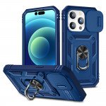 Wholesale Heavy Duty Tech Armor Ring Stand Lens Cover Grip Case with Metal Plate for iPhone 14 Pro [6.1] (Navy Blue)