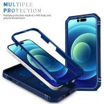 Wholesale Heavy Duty Tech Armor Ring Stand Lens Cover Grip Case with Metal Plate for iPhone 14 Pro [6.1] (Navy Blue)
