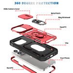 Wholesale Heavy Duty Tech Armor Ring Stand Lens Cover Grip Case with Metal Plate for iPhone 14 Pro [6.1] (Red)