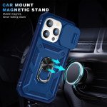 Wholesale Heavy Duty Tech Armor Ring Stand Lens Cover Grip Case with Metal Plate for iPhone 14 Pro Max [6.7] (Navy Blue)