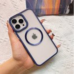 Wholesale Transparent Chrome Button Magnetic Magsafe Circle Corner Protection Cover Case for Apple iPhone 14 Plus 6.7 (Blue)