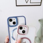 Wholesale Transparent Chrome Button Magnetic Magsafe Circle Corner Protection Cover Case for iPhone 14 Pro 6.1 (Blue)