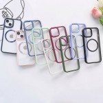 Wholesale Transparent Chrome Button Magnetic Magsafe Circle Corner Protection Cover Case for Apple iPhone 14 Plus 6.7 (Green)