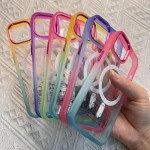 Wholesale Clear Transparent Rainbow Gradient Edge Bumper Protection Magnetic Magsafe Circle Cover Case for Apple iPhone 15 Plus (Hot Pink/Blue)