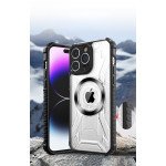 Wholesale Transparent Glossy Tech Armor Design Magnetic Magsafe Circle Corner Protection Cover Case for Apple iPhone 15 Pro (Black)
