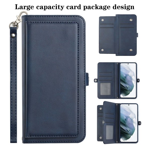 Wholesale Premium PU Leather Folio Wallet Front Cover Case with Card Holder Slots and Wrist Strap for Motorola Moto G 5G (2022) (Navy Blue)