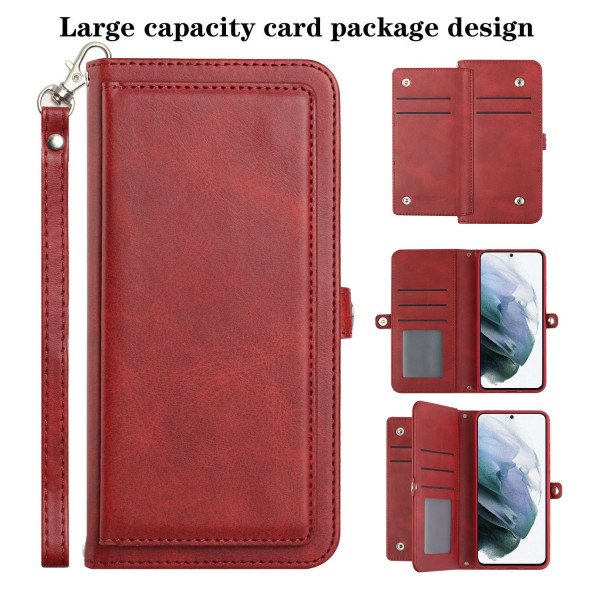 Wholesale Premium PU Leather Folio Wallet Front Cover Case with Card Holder Slots and Wrist Strap for Motorola Moto G 5G (2022) (Red)