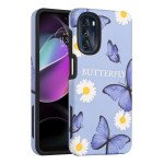 Wholesale Glossy Design Fashion Dual Layer Armor Defender Hybrid Protective Case Cover for Motorola Moto G 5G (2022) (Butterfly Flower)