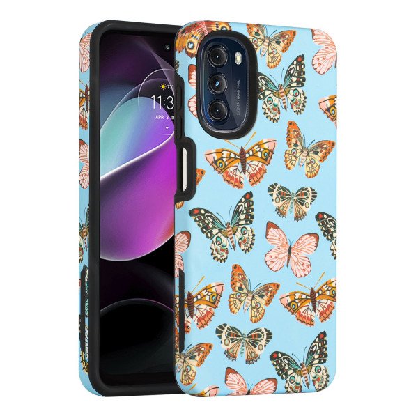 Wholesale Glossy Design Fashion Dual Layer Armor Defender Hybrid Protective Case Cover for Motorola Moto G 5G (2022) (Butterflies)