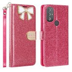 Wholesale Ribbon Bow Crystal Diamond Wallet Case for Motorola Moto G Play 2023 / Moto G Power 2022 / Moto G Pure (Hot Pink)