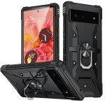 Wholesale Shockproof Tech Armor Ring Stand Rugged Case with Metal Plate for Google Pixel 7 Pro (Black)
