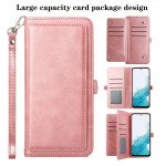 Wholesale Premium PU Leather Folio Wallet Front Cover Case with Card Holder Slots and Wrist Strap for Samsung Galaxy S23 FE (Purple)
