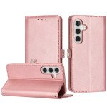 Wholesale Premium PU Leather Folio Wallet Front Cover Case with Card Holder Slots and Wrist Strap for Samsung Galaxy S24 Plus 5G (Rose Gold)