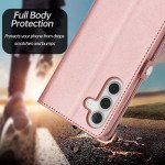 Wholesale Premium PU Leather Folio Wallet Front Cover Case with Card Holder Slots and Wrist Strap for Samsung Galaxy S24 5G (Rose Gold)