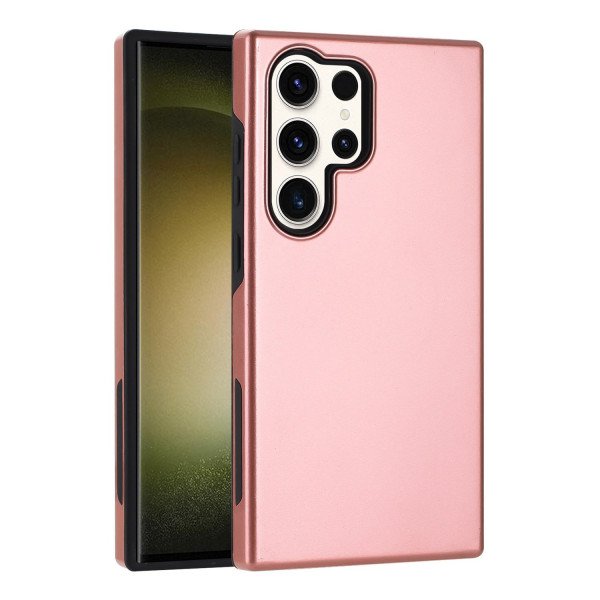 Wholesale Glossy Dual Layer Armor Defender Hybrid Protective Case Cover for Samsung Galaxy S24 Ultra 5G (Rose Gold)