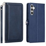 Wholesale Premium PU Leather Folio Wallet Front Cover Case with Card Holder Slots and Wrist Strap for Samsung Galaxy A34 5G (Navy Blue)