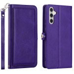 Wholesale Premium PU Leather Folio Wallet Front Cover Case with Card Holder Slots and Wrist Strap for Samsung Galaxy A54 5G (Purple)