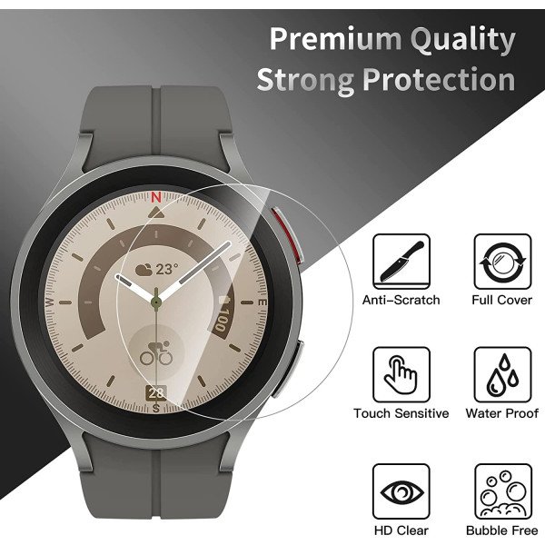 Wholesale HD Tempered Glass Full Edge Protection Screen Protector for Samsung Galaxy Watch 5 Pro [45MM] (Clear)