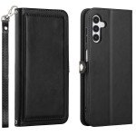 Wholesale Premium PU Leather Folio Wallet Front Cover Case with Card Holder Slots and Wrist Strap for Samsung Galaxy A24 4G (Black)