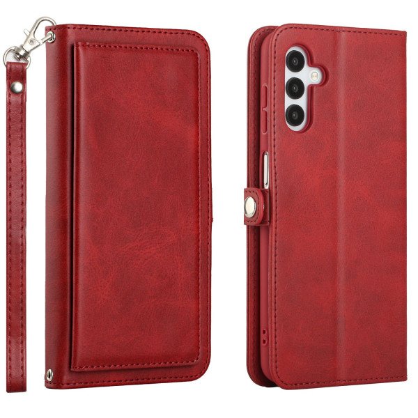 Wholesale Premium PU Leather Folio Wallet Front Cover Case with Card Holder Slots and Wrist Strap for Samsung Galaxy A24 4G (Red)
